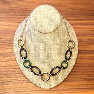 White House Black Market Statement Necklace Green Black Gold
